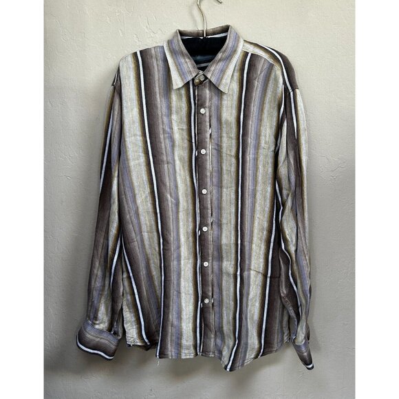Tommy Bahama Men's Large Casual Button Up Shirt Long Sleeve Striped Linen - Picture 1 of 7